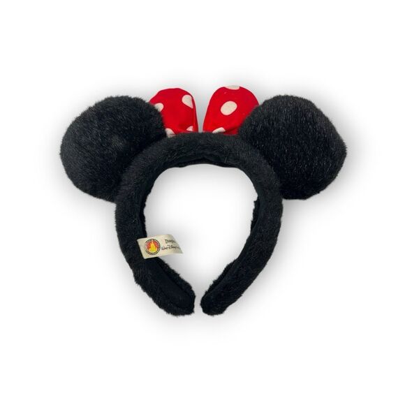 Disneyland Walt World Minnie Mouse Red White Polka Dot Bow Fuzzy Ears Headband - Picture 2 of 8